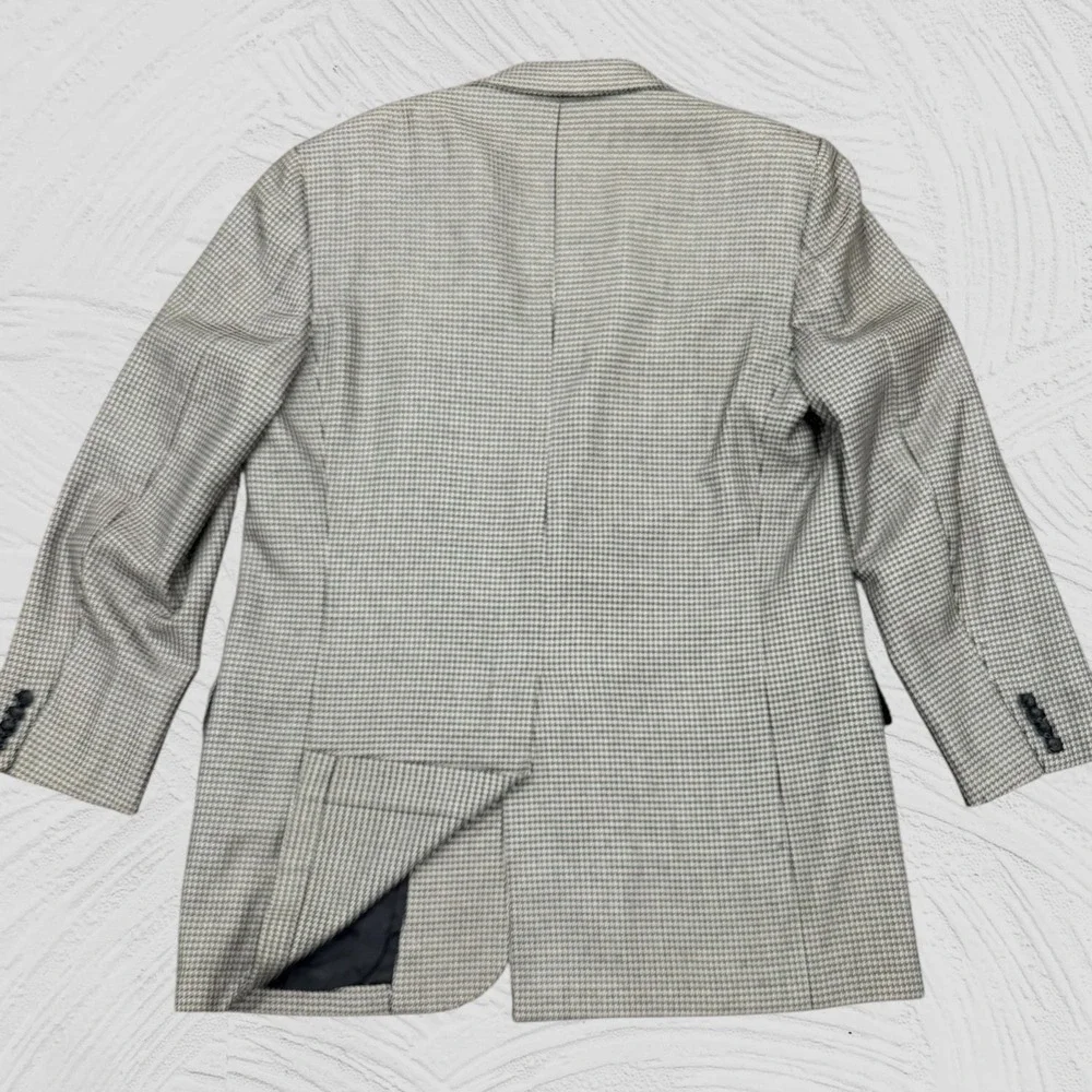 Oxxford Clothes Coqnoscentes Black Gray Houndstooth Blazer 44L Semi Unstructured